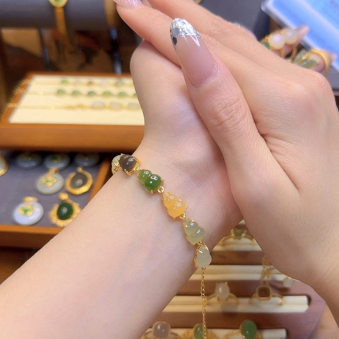 和田玉手链银S925镀金镶嵌多样性发货