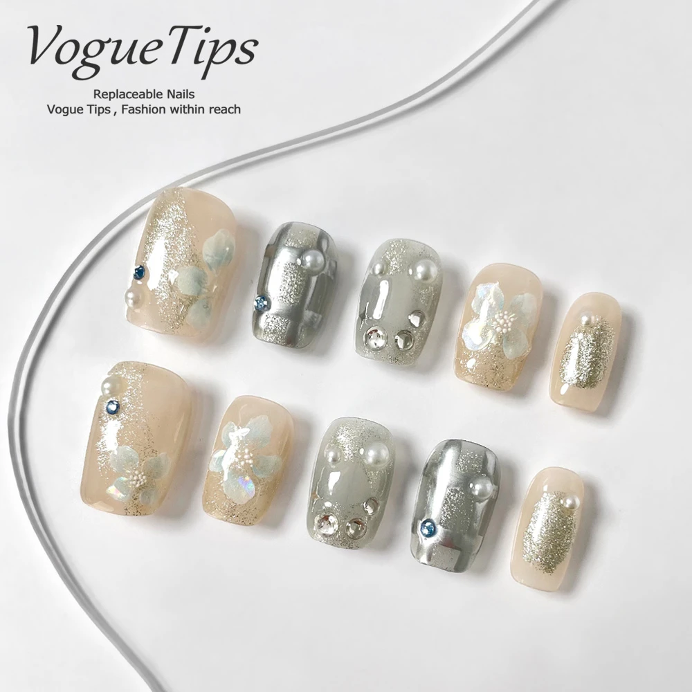 VogueTips 珍珠语短款穿戴甲ins风轻奢纯手工指甲贴片短芭蕾ZB610