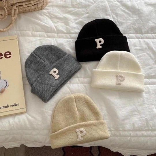 婴儿宝宝帽子春秋字母男女保暖套头帽韩版新款婴儿针织毛线帽秋冬