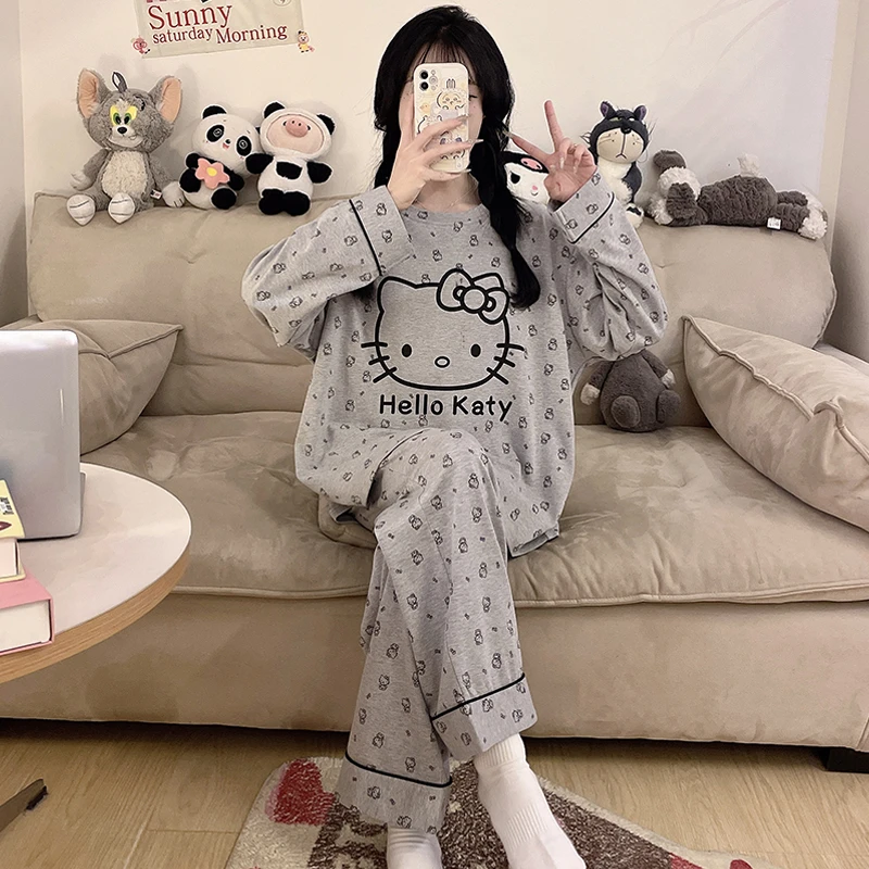 女童睡衣春秋季长袖新款纯棉波点可爱中大童小女孩家居服套装6-15