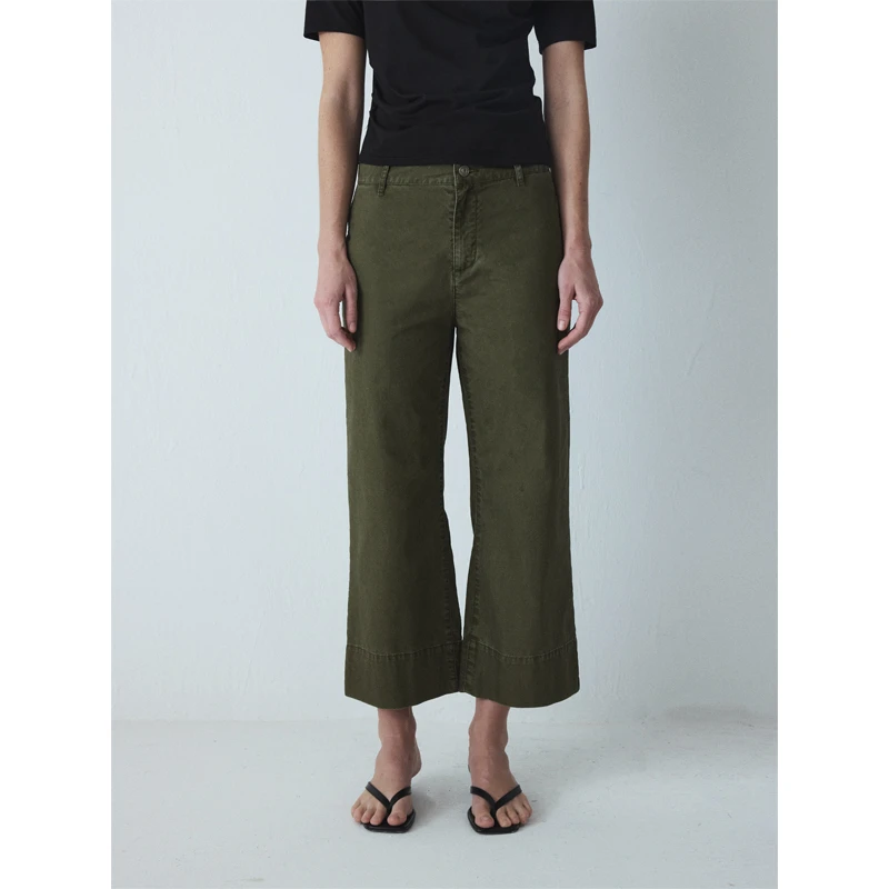 30.R 90s cleanfit/重工水洗棉复古时髦中腰九分微喇裤