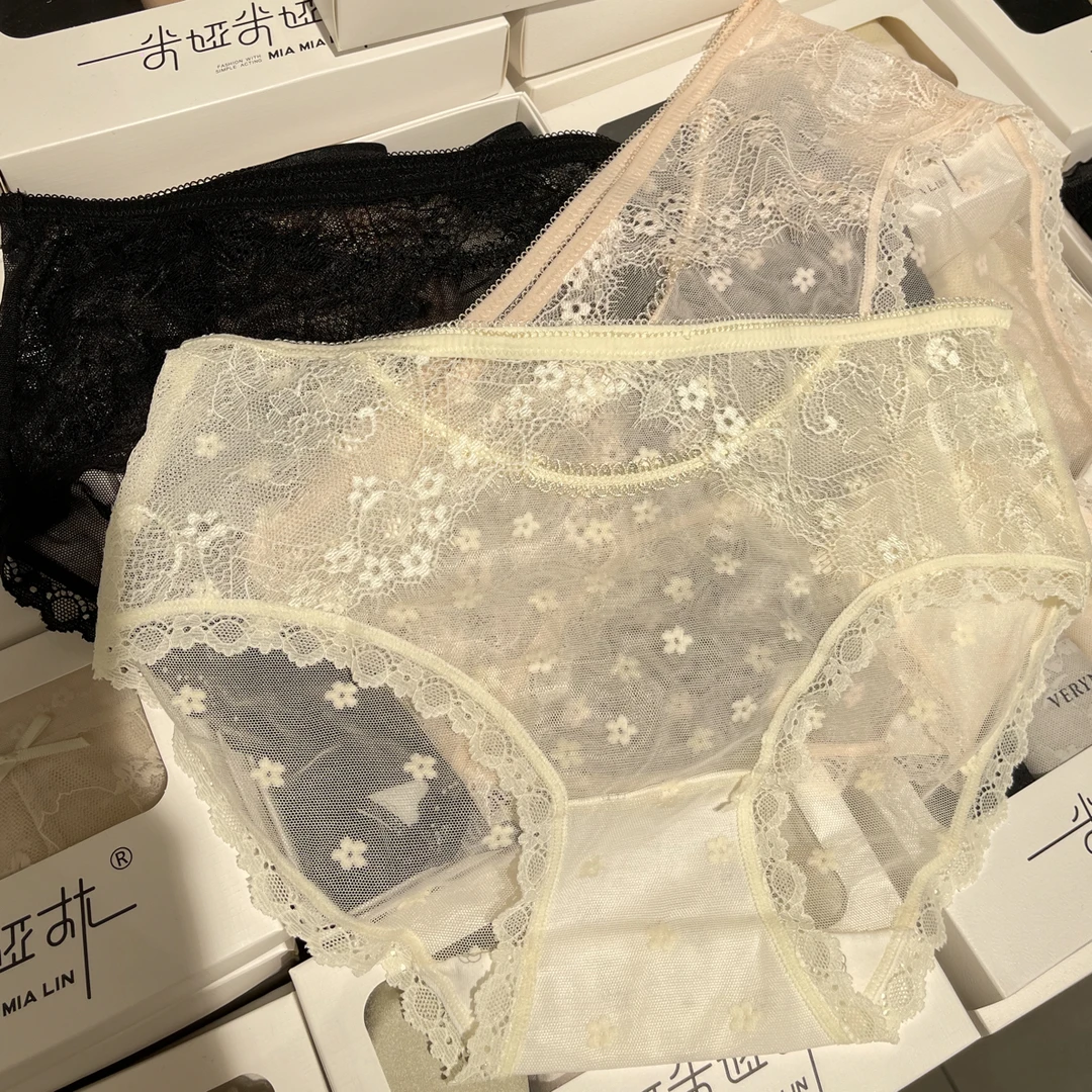 3条装 山茶诗集 秋季维秘新全蕾丝中腰大包臀软糯不扎人女士内裤
