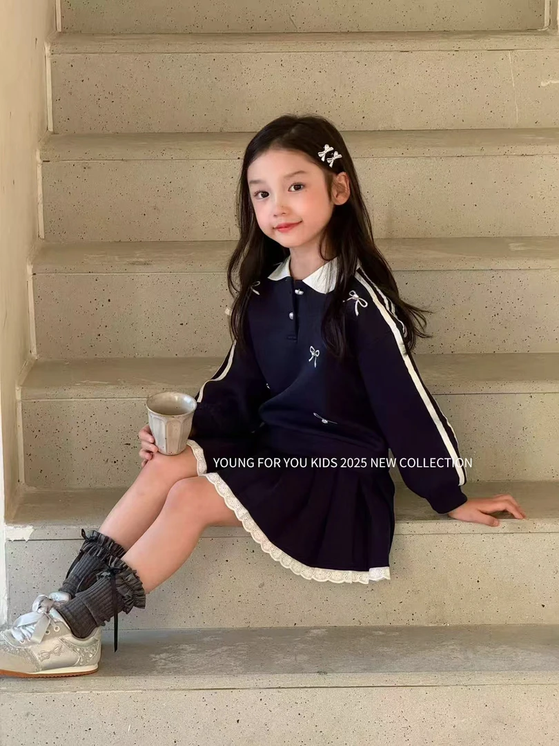 YFY女童秋冬蝴蝶结学院风卫衣半裙套装甜美钉钻两件套幼儿园女宝