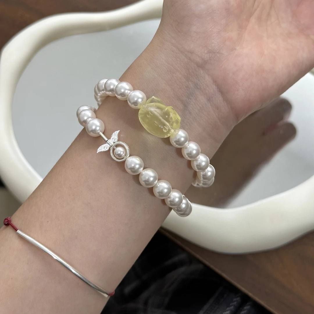 天然施家珍+柠檬晶KT925银配饰双圈手串 8mm