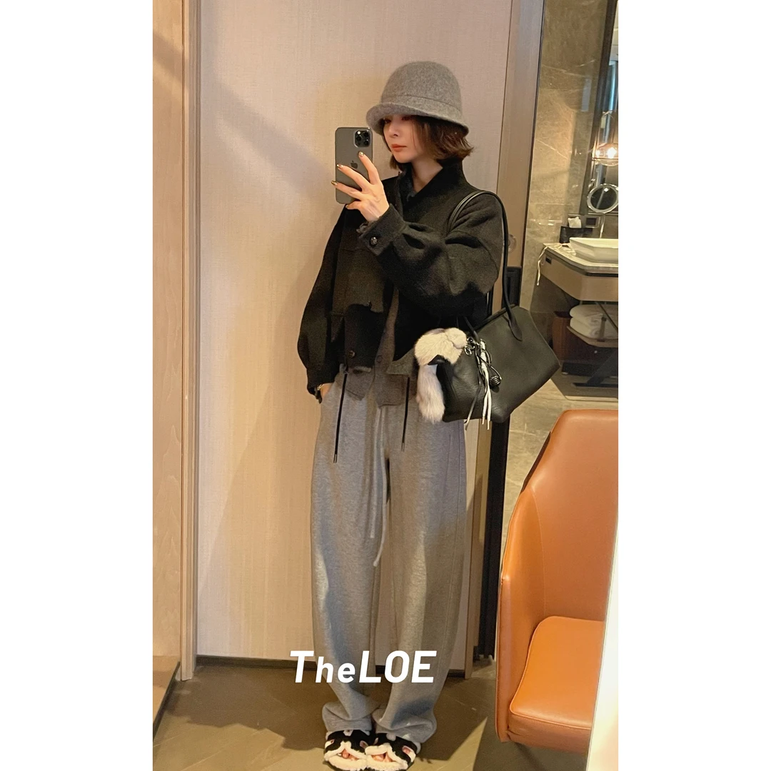 TheLOE/棉质百搭休闲宽松遮肉抽绳休闲加厚直筒卫裤#LE-8693