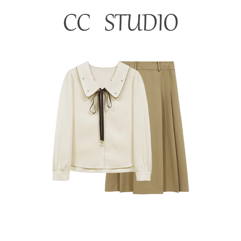 DM16375【特调摩卡 】立体小翻领定制花朵绣花精致耐看时尚套装