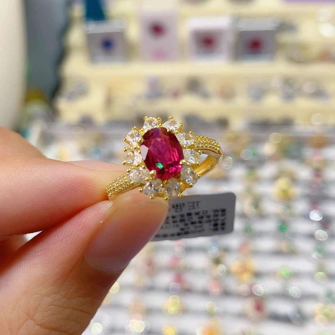 碧玺银S925镶嵌戒指戒指