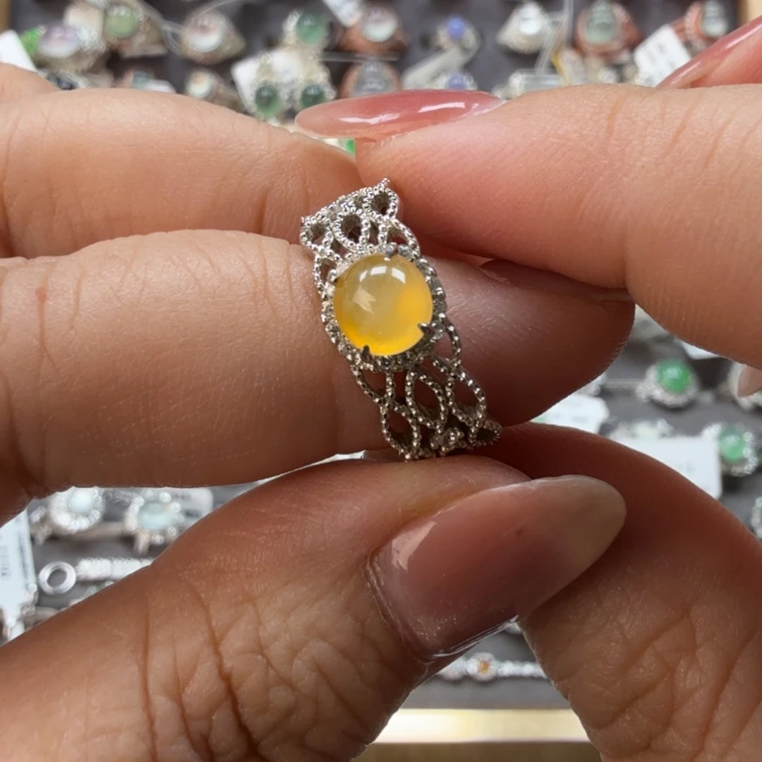 翡翠银S925镶嵌戒指8015