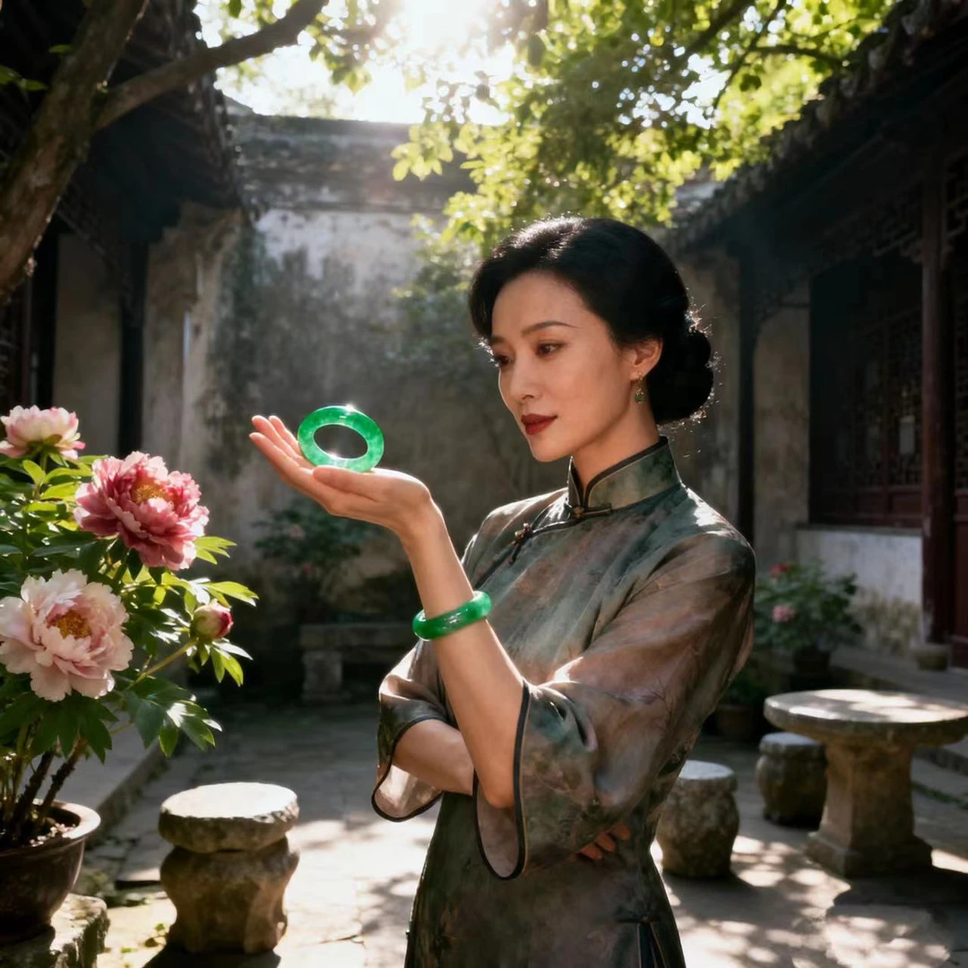 H女新中式民族风飘花绿色手工配饰简约复古百搭款