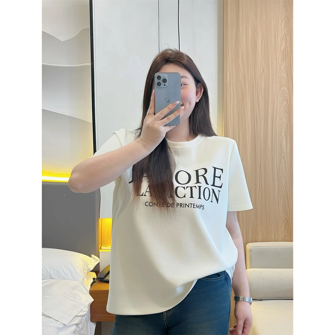 假期日记 / 加厚春款短袖T恤11028花契200斤胖mm春季休闲时尚