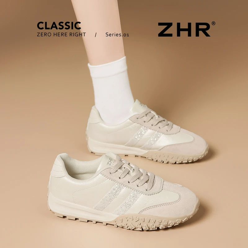 ZHR复古厚底德训鞋女士2025秋秋新款软底透气小白鞋休闲运动板鞋