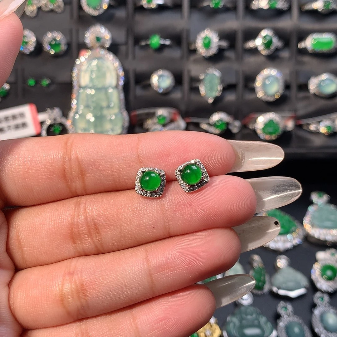 翡翠未镶嵌耳饰耳钉