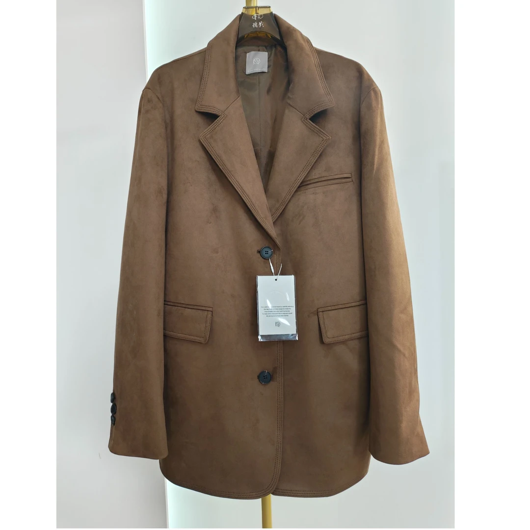 时尚复古麂皮绒宽松版西服