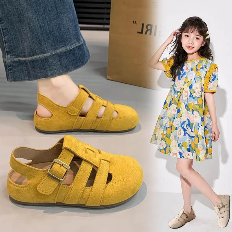 女童勃肯凉鞋子2025夏季新款洋气运动包头儿童中大软底6-12岁潮款