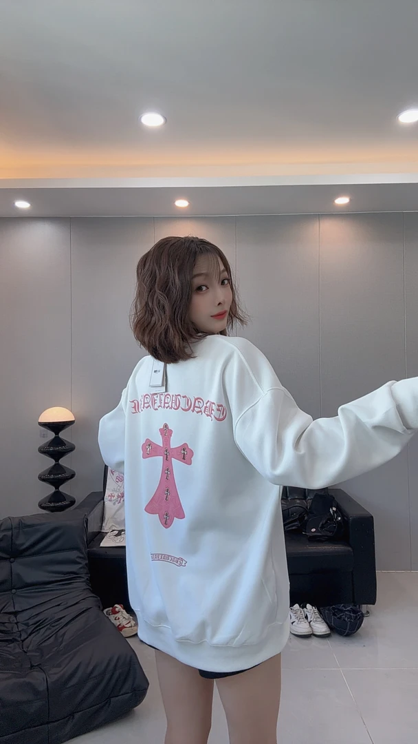 【W414】秋冬新款十字架烫钻休闲宽松百搭加厚圆领连帽韩版卫衣男