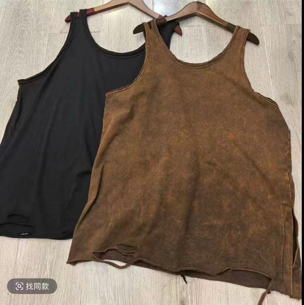 休闲百搭炒色做旧针织卷边背心