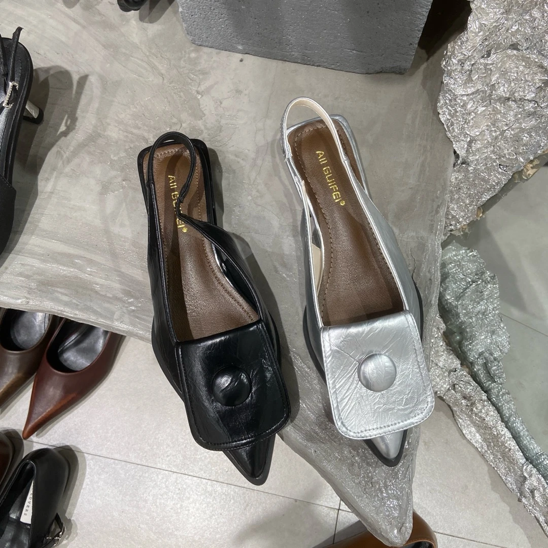 法式尖头包头凉鞋仙女鞋子25ss春夏气质名媛黑色单鞋08-7