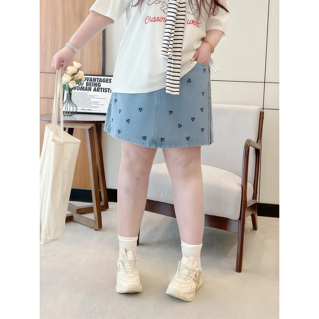 断码捡漏~布鲁塞尔 / 韩风爱心刺绣半身裙1769花契大码胖mm200斤