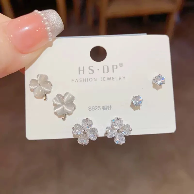 铜合金耳饰 对装组合幸运草耳钉简约迷你小耳环设计感耳饰F1872