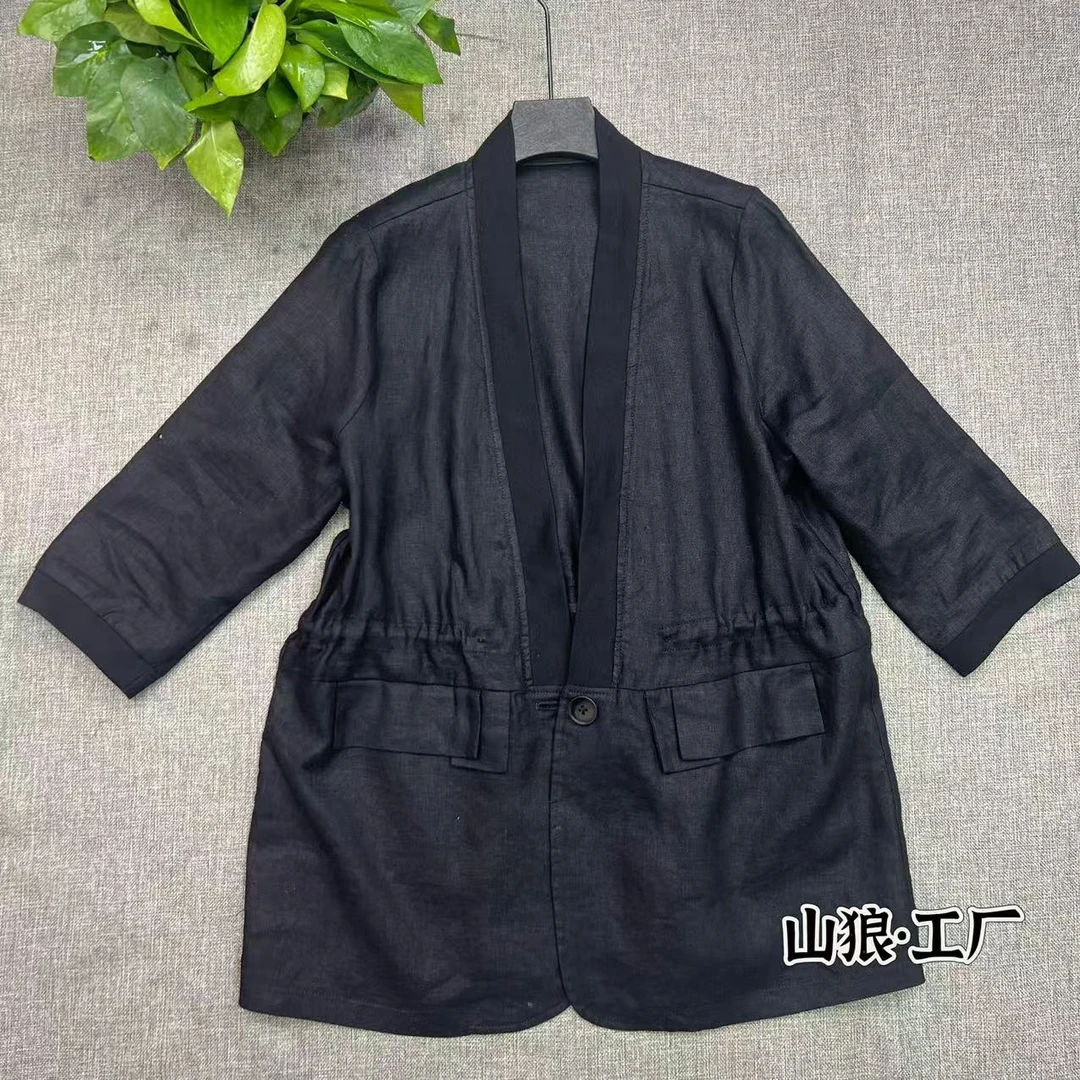 （单件西服）亚麻赫本风抽绳收腰显瘦西服外套（衣长70卡码拍小）