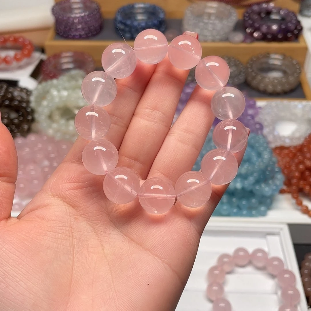 烟晶手链银S925镶嵌E****?粉水晶16