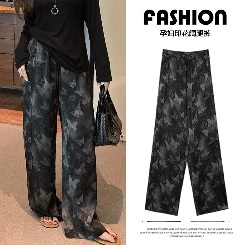 孕妇装韩系时尚设计感裤子夏季新款宽松小众烫金显瘦蝴蝶裤子女