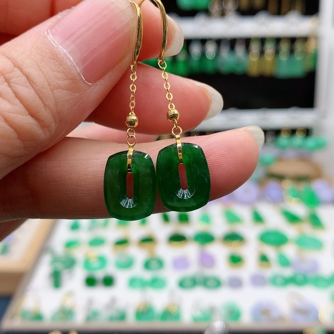 翡翠耳饰18K金镶嵌的