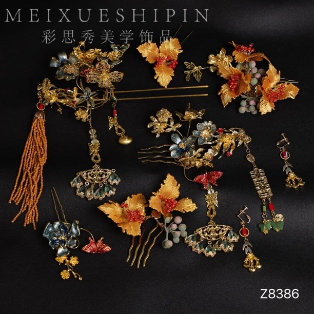 z8386新娘头饰新款大气中式立体龙凤褂高级秀禾红金百搭爆款