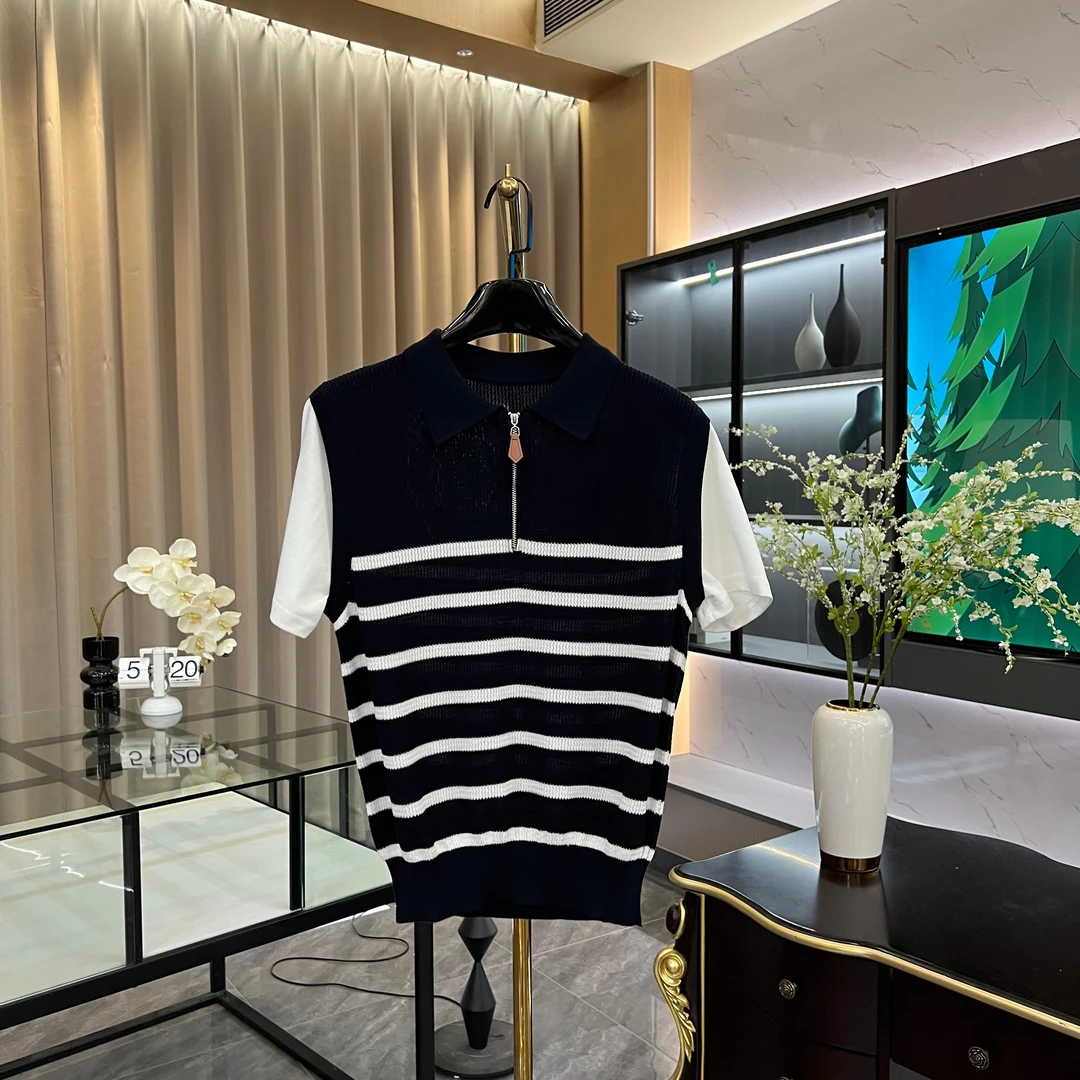 2025polo衫时尚撞色针织拉链短袖假俩件上衣GK-246