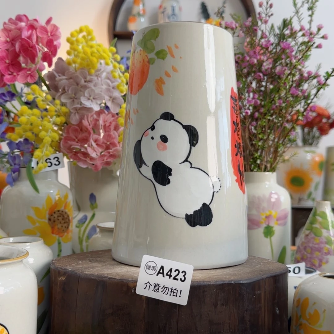 摆件景德镇陶瓷手绘小花瓶摆件无孔