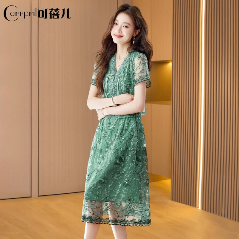 【可蓓儿】十三行纱料连衣裙2025新款今年流行爆款高端大气两件套