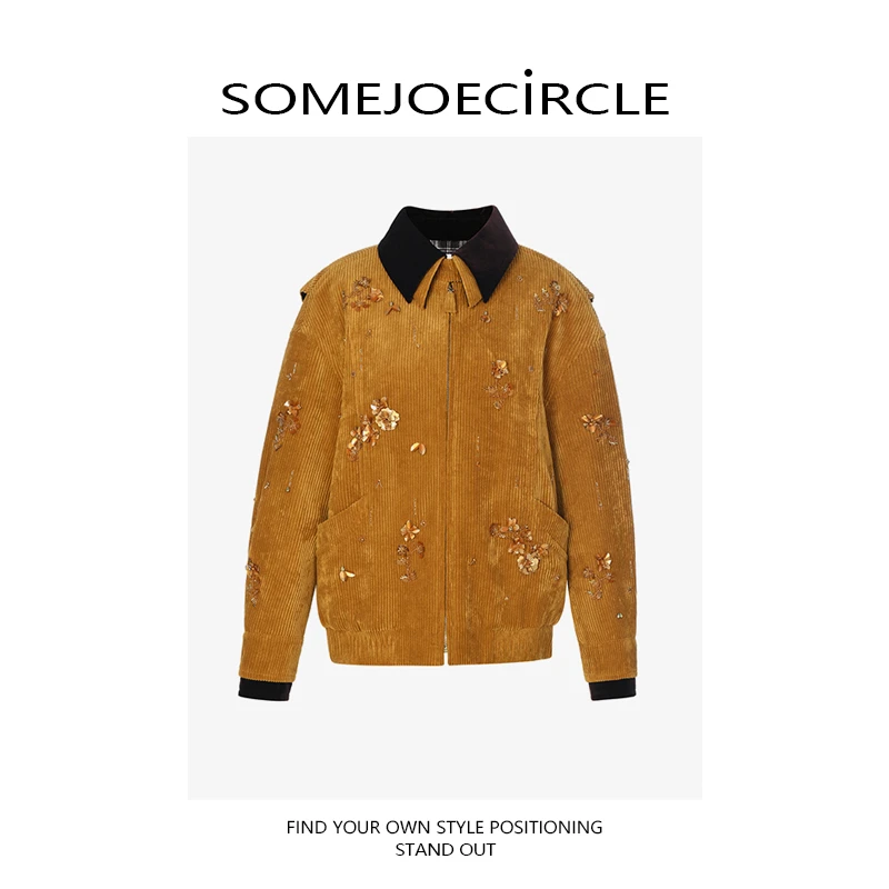 【DZ】SOMEJOECIRCLE【外套】新款姜黄色撞色灯蕊绒外套夹克上衣Z8081