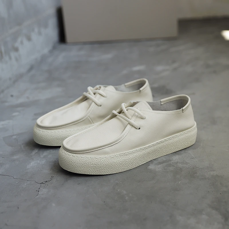 透气白色男鞋2025春季新款真皮小白鞋男时尚夏季厚底休闲低帮板鞋