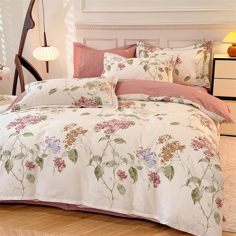 富安娜100%纯棉斜纹印花四件套全棉被套床单床笠床上用品四件套