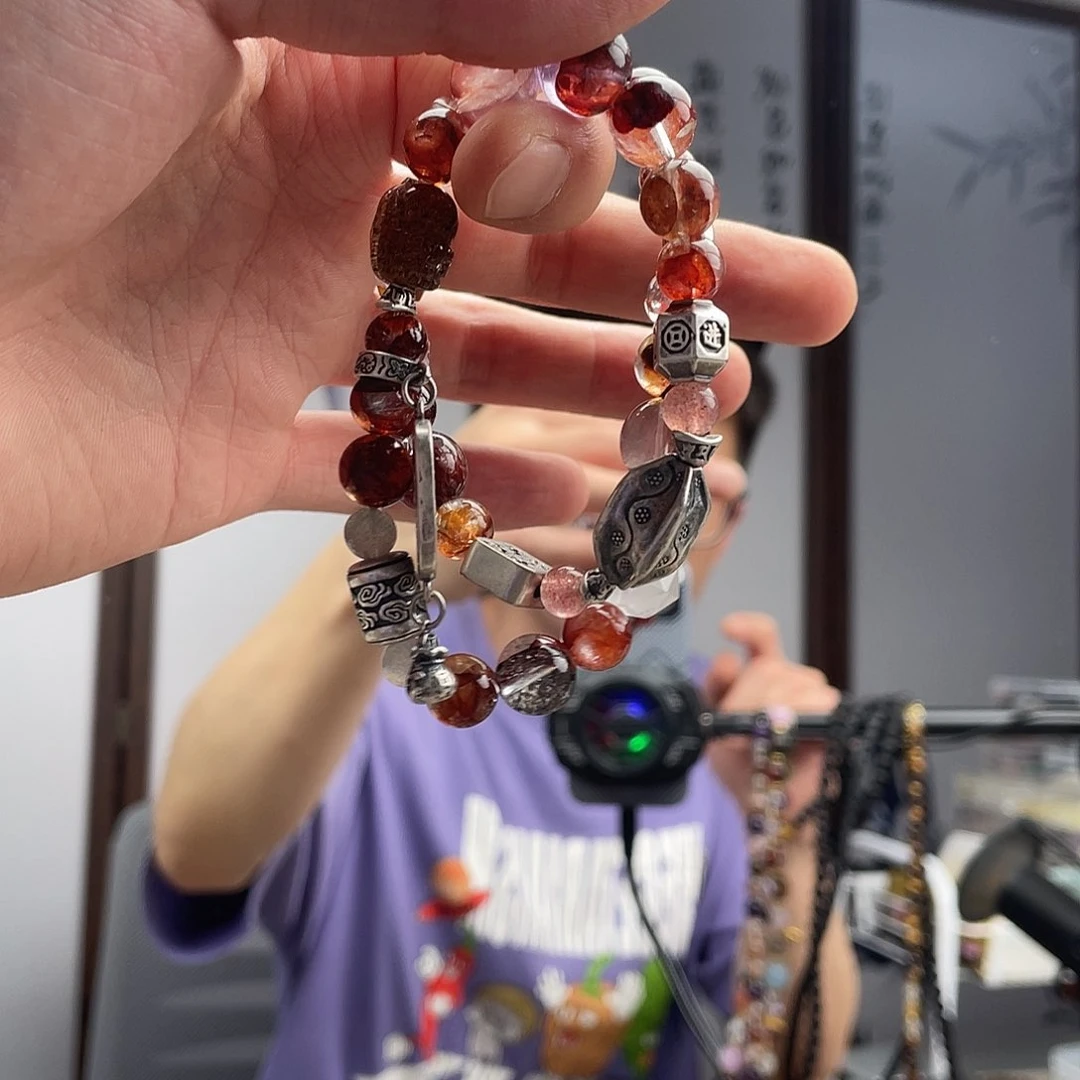 水晶手链未镶嵌红胶花双圈