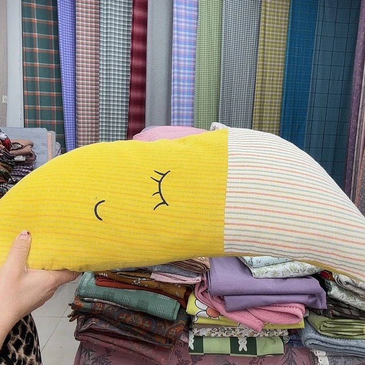 棉黄色月亮枕水洗棉加双层纱