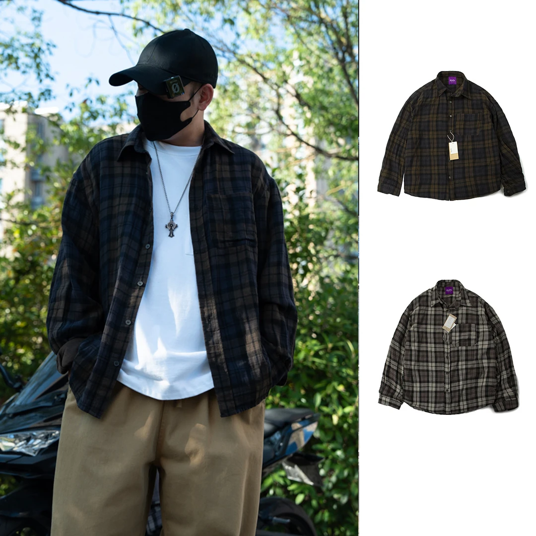 【双纱100棉色织格子衬衫】复古街潮男女廓形休闲衬衣百搭衬衫5016