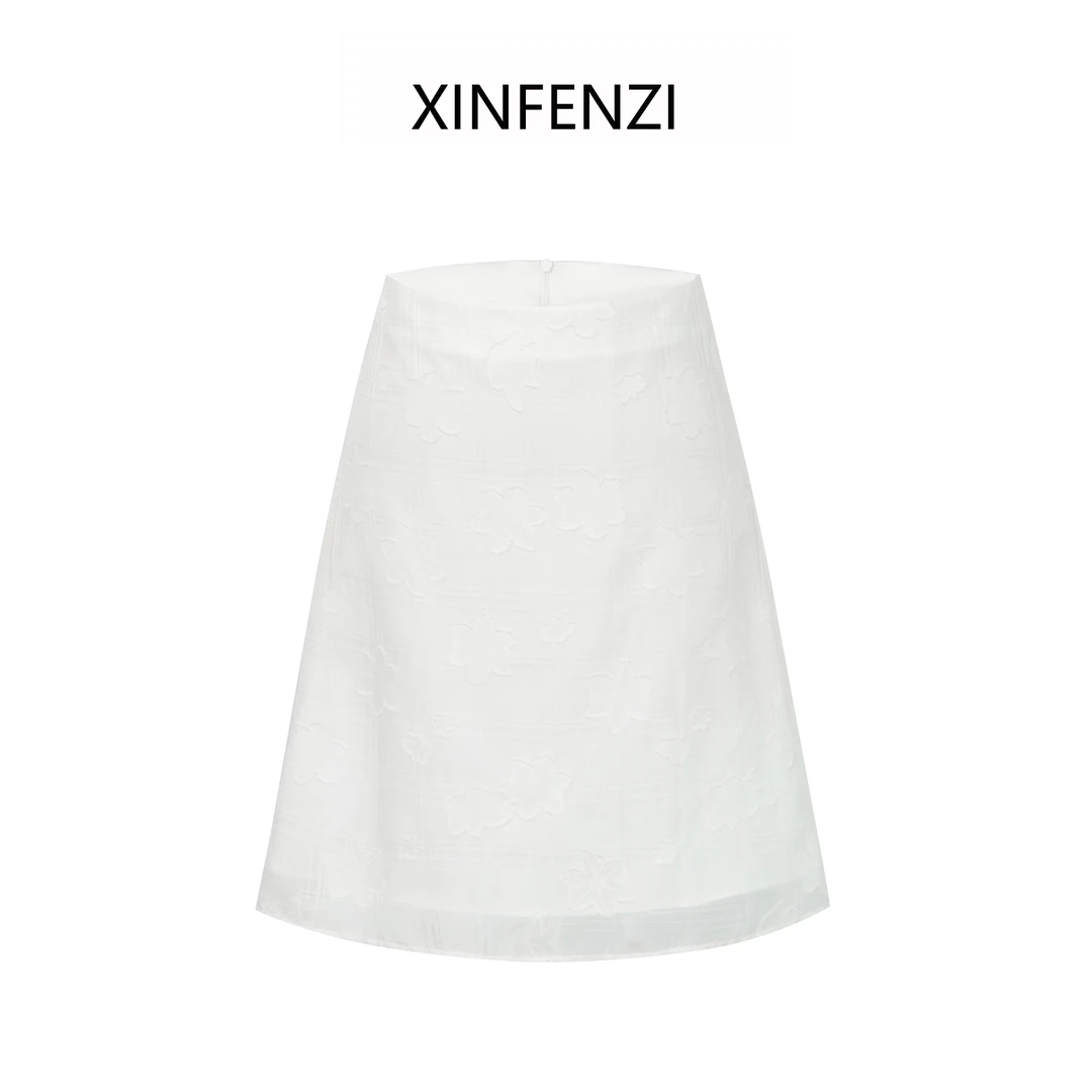 【巴黎诗人】XINFENZI 仙气十足格子剪花小A字半裙 SSK33443