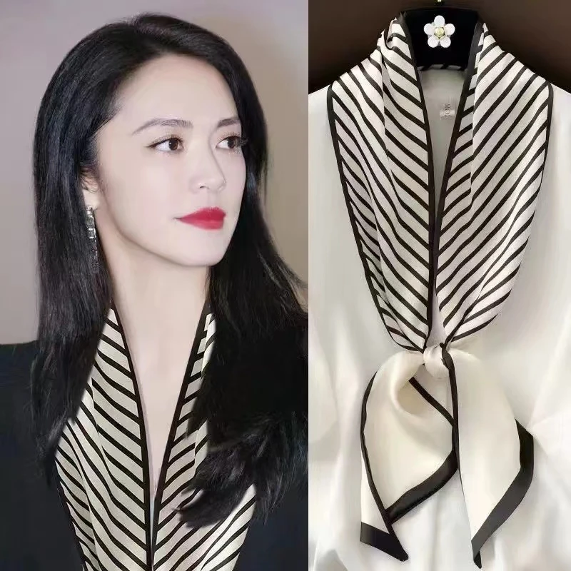 新款潮流飘带仿真丝尖角长条丝巾百搭装饰大飘带