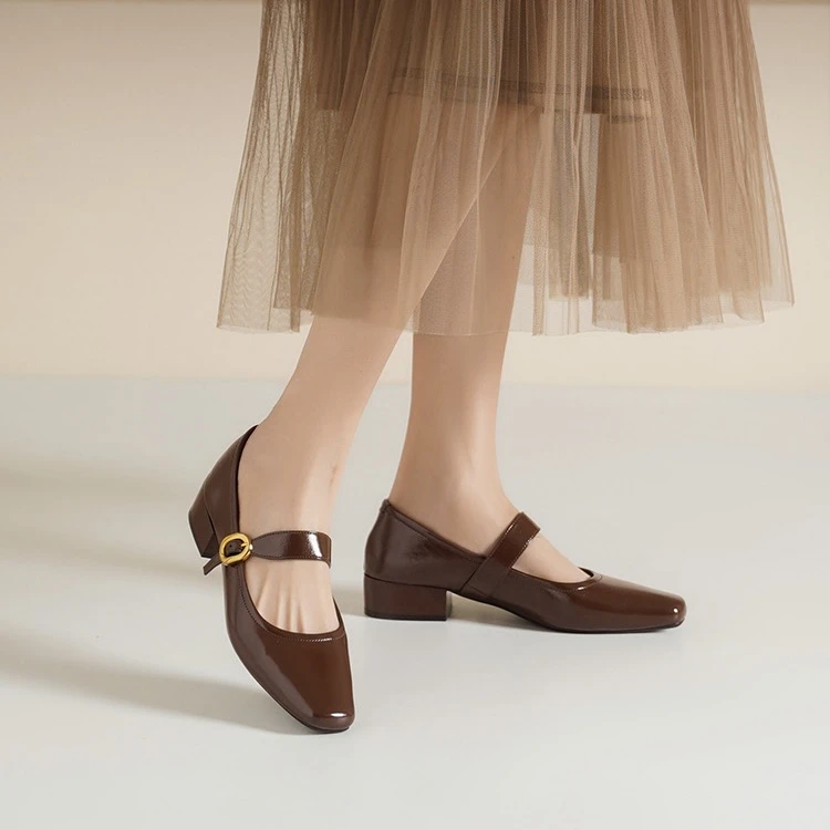 春季玛丽珍鞋粗跟修面皮尖头单鞋法式英伦风百搭日系1022-1