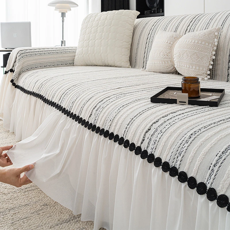 雪尼尔沙发盖布巾四季通用2025新款高级感裙边沙发毯沙发坐垫套罩