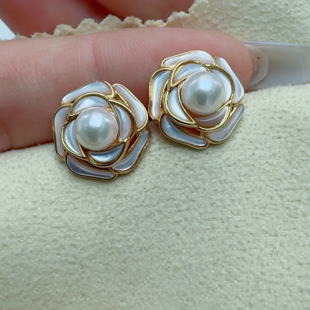 银S925镶嵌耳饰海水珍珠@@v279