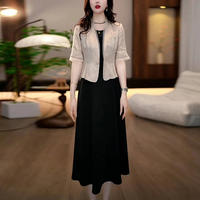 2025新款春夏季短袖小香风裙子套装女装洋气显瘦两件套连衣裙