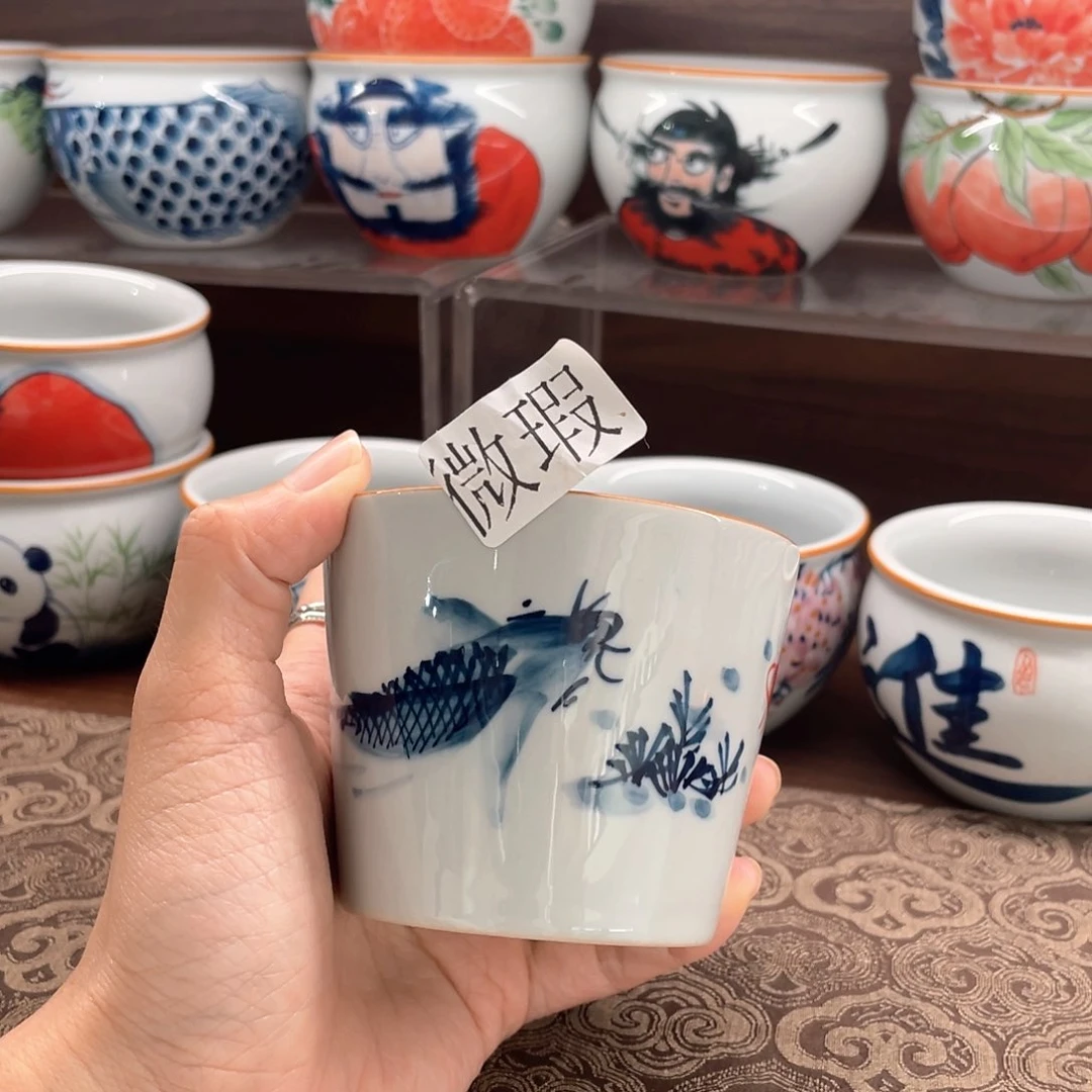釉下彩纯手绘有瑕