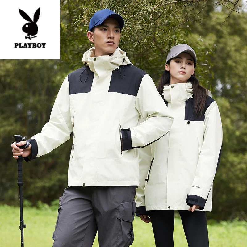 花花公子档口现货高品质原厂北面冲锋衣户外情侣拼色冲锋衣可脱卸