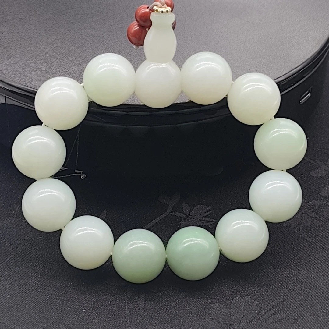 【国玉甄品】SC036和田玉碧玉渐变手串单珠18mm
