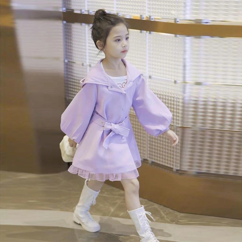 女童外套秋装2025春秋季新款洋气时髦风衣女孩中大童连帽宽松大衣