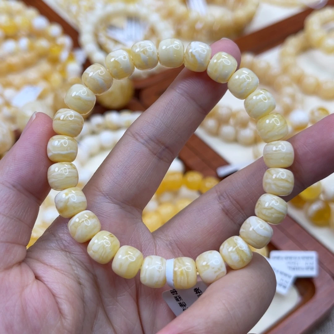 蜜蜡未镶嵌手链8.8mm虎皮妖花