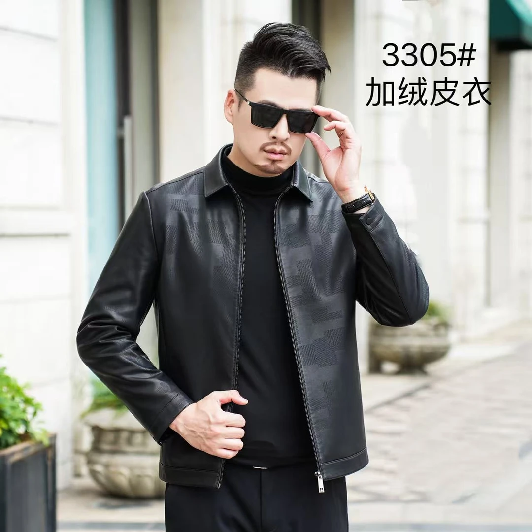 3305加绒保暖翻领秋冬潮流男士休闲PU商务外套