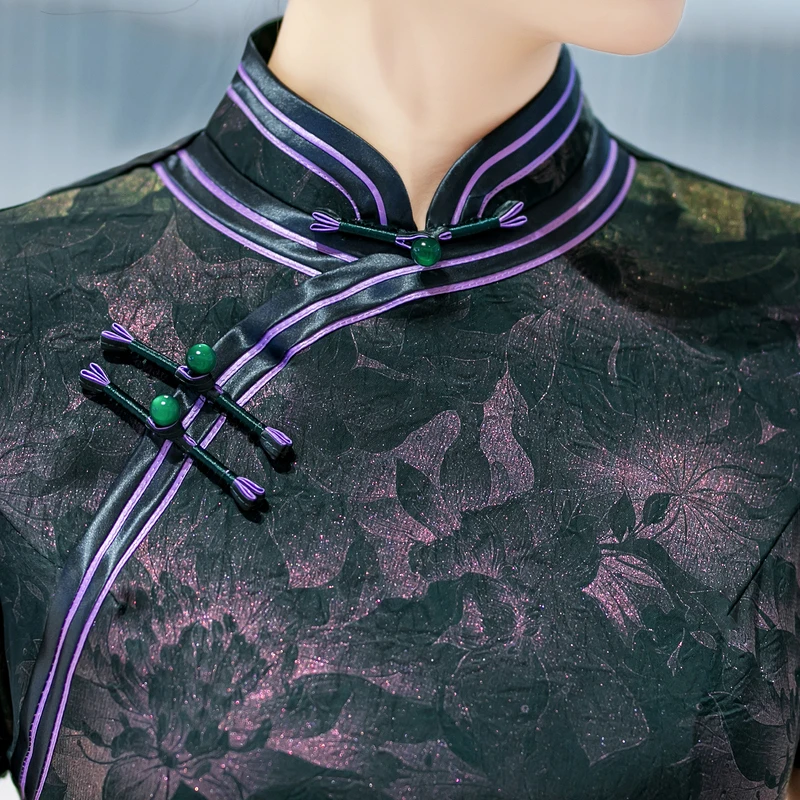 白幼秀新款2025复古时尚优雅中式黑色港风款旗袍中国风旗袍5561